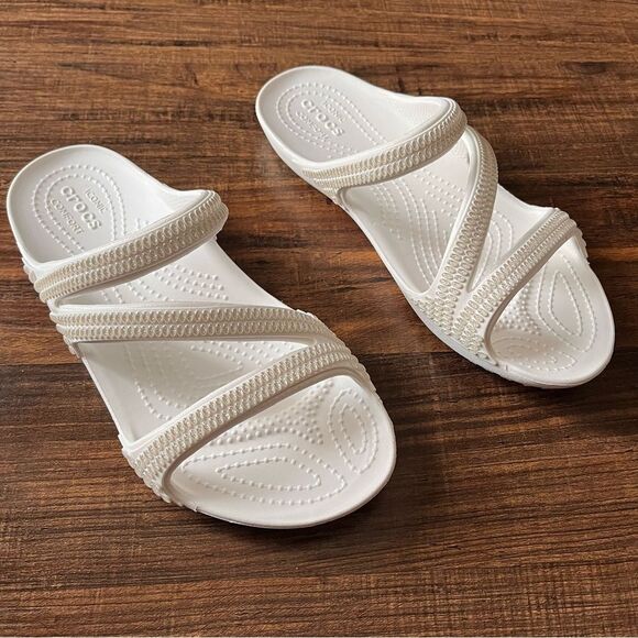CROCS White Kadee II Jewels Embellishment Slip-On Z-Strap Sandals Size 7 - Picture 1 of 9